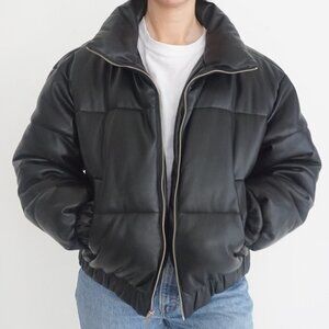 Abercrombie & Fitch Black Vegan Leather Short Crop Puffer Jacket Coat M